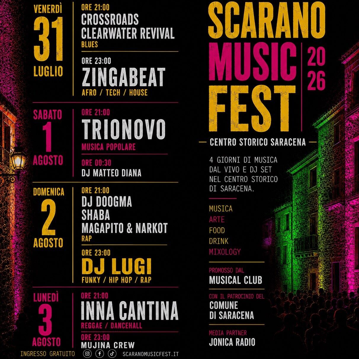 Locandina ufficiale Scarano Music Fest 2026 con il programma completo